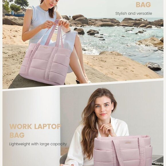 Tote Bag for Women, Large Puffer Work Tote Bag for 15.6 Inch Laptop, Lightweight - Picture 6 of 7